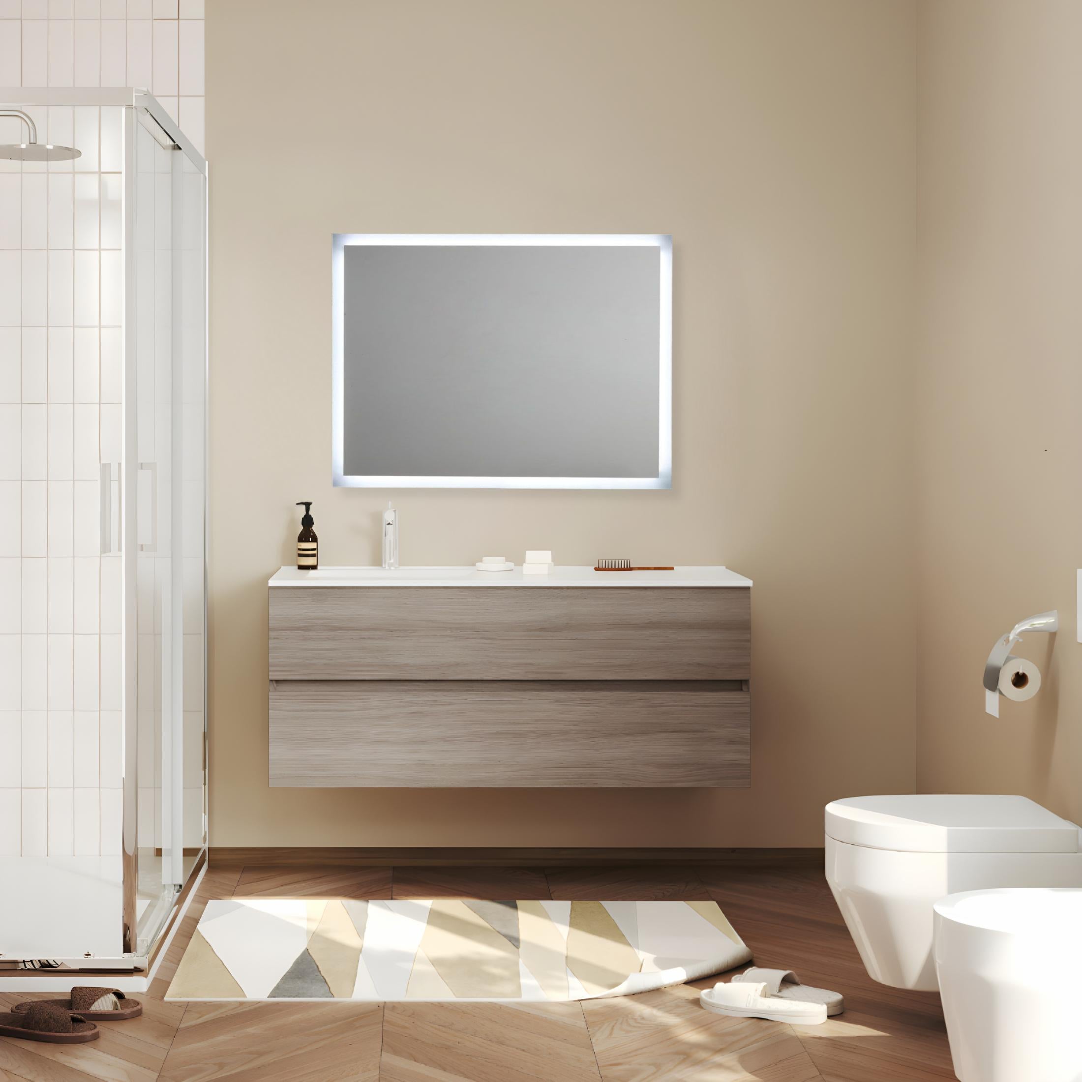 Miroir rectangulaire réversible à cadre LED « Bend », 80x60 cm
