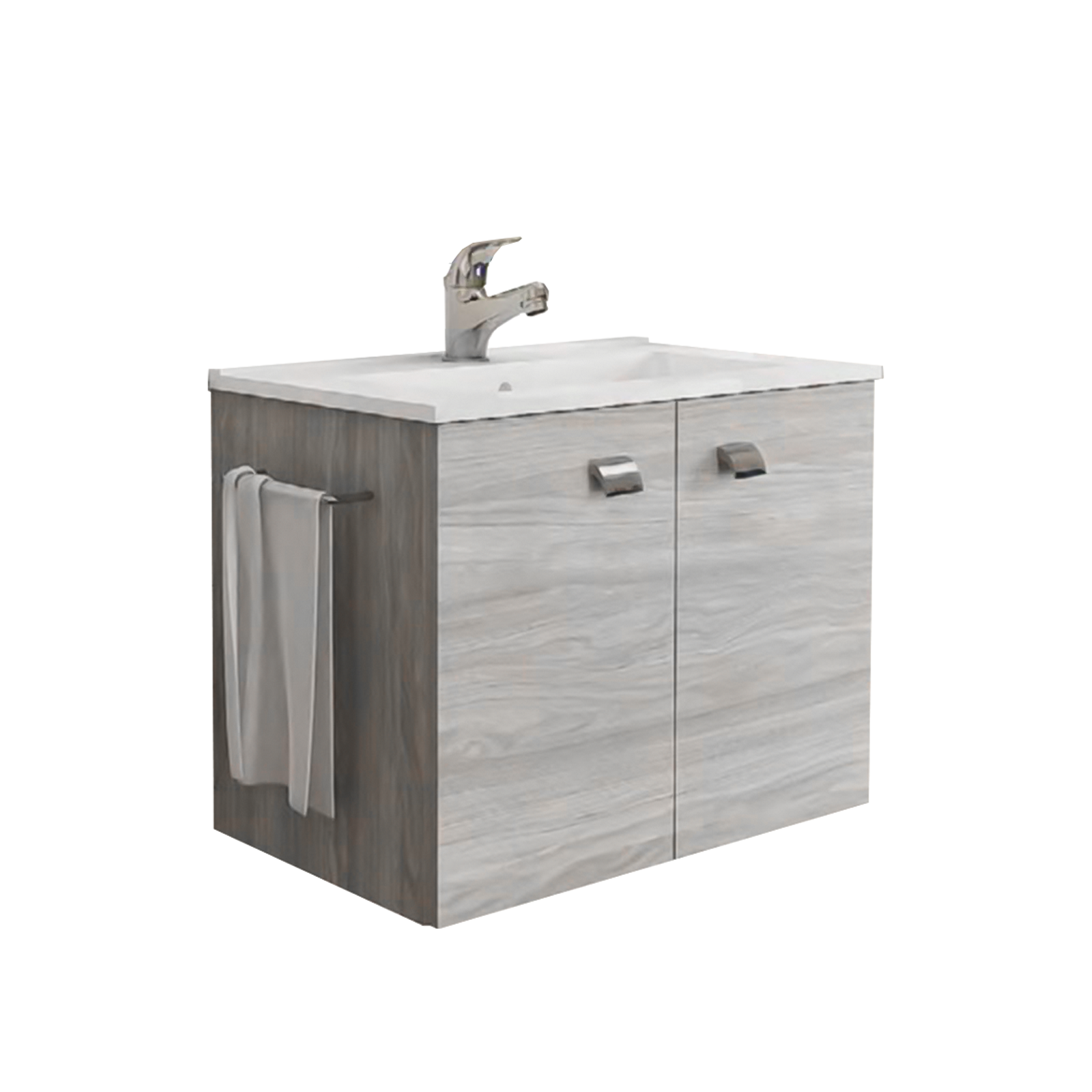 Mobile sospeso da bagno "Erika" in legno con lavabo e porta asciugamano senza specchio cm 61x36 47h