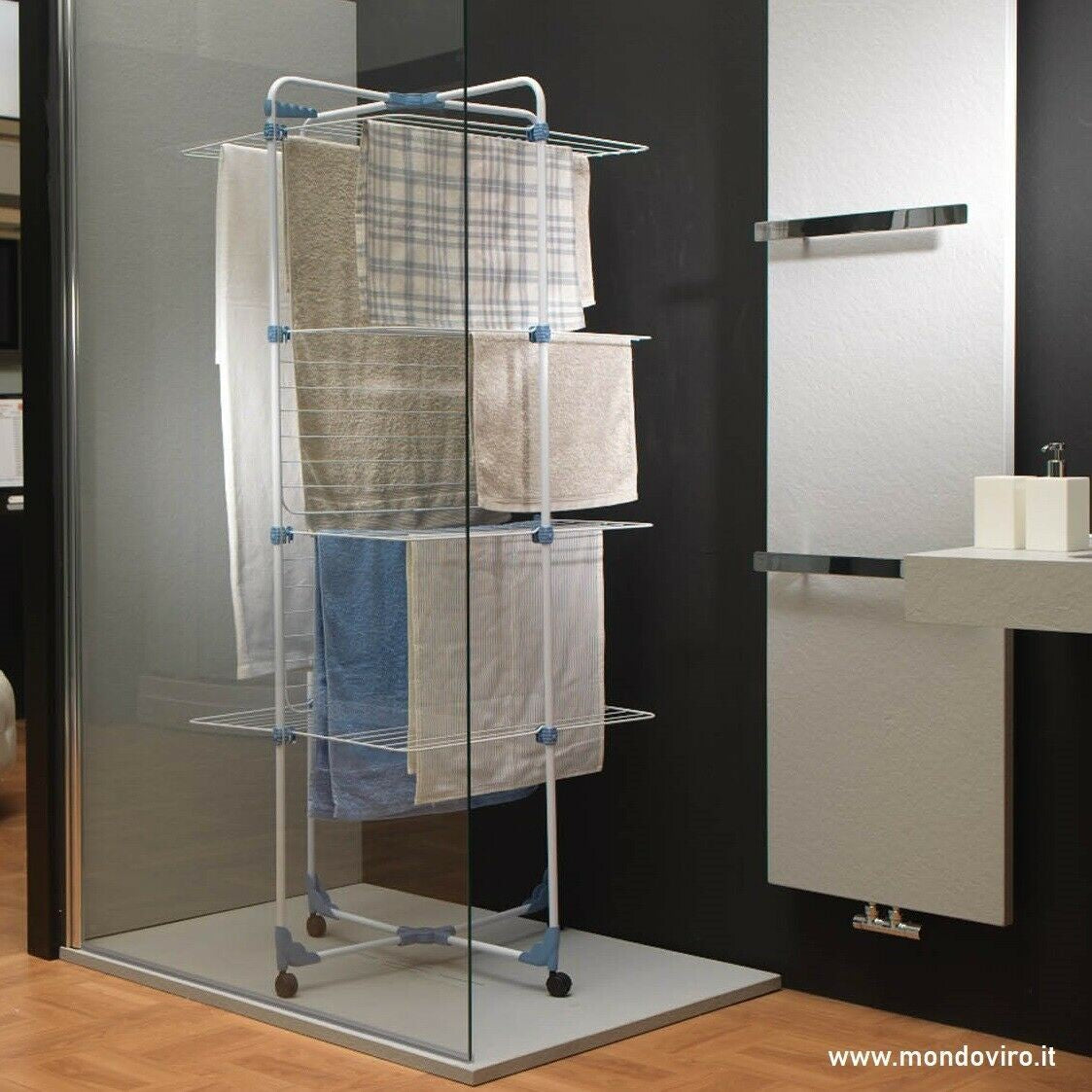 Stendibiancheria verticale a torre con 4 livelli ripieghevoli cm 70x70 168h