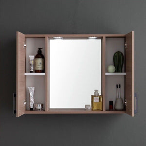 Specchiera da bagno in legno rovere fumo a led cm 77x15,5 57h