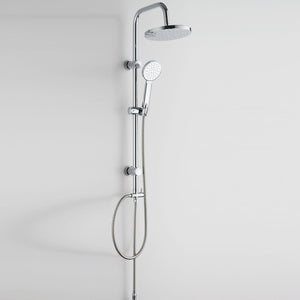 Doccia a colonna con soffione fisso e doccetta monogetto in acciaio per bagno