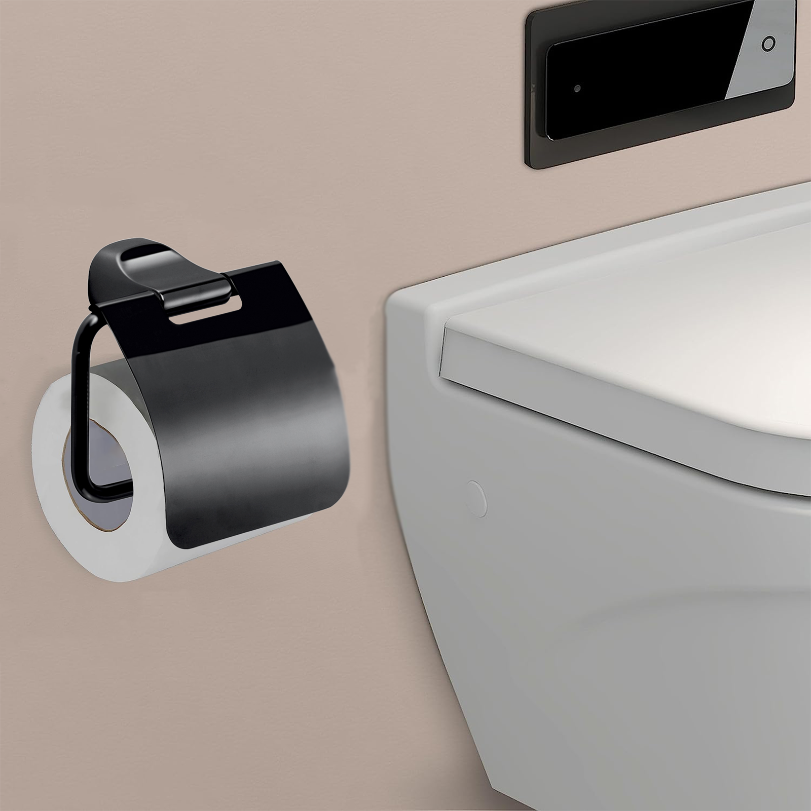 Porta rotolo carta igienica con coperchio "Stelvio" in acciaio inox nero opaco