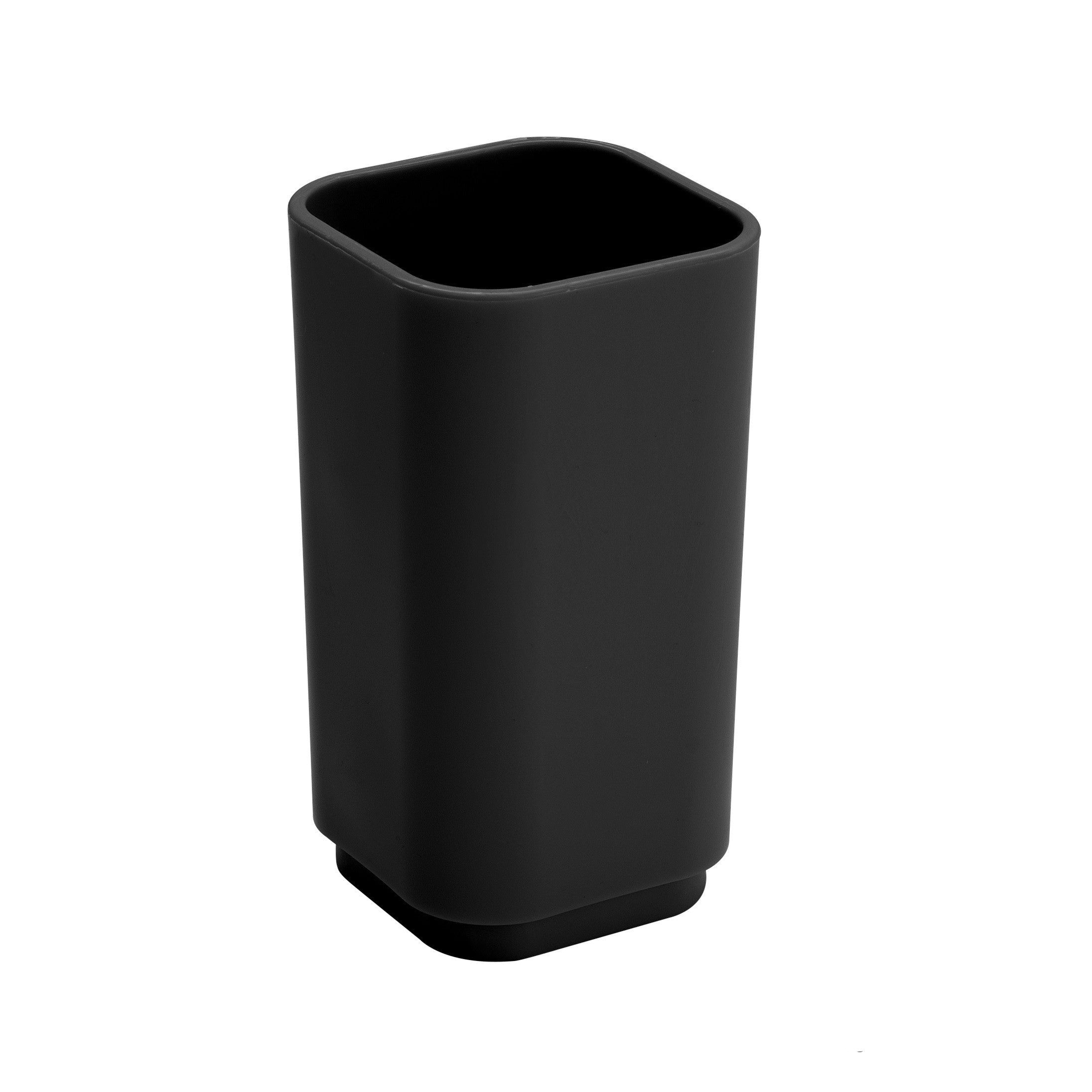 Contenitore porta spazzolini per bagno nero opaco in resina cm 6,5x6,5 h12,2