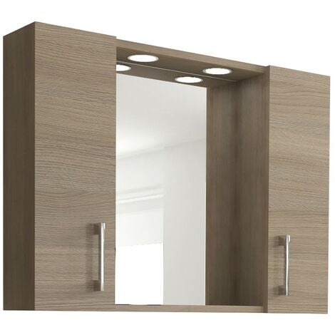 Specchiera da bagno in legno rovere fumo a led cm 77x15,5 57h