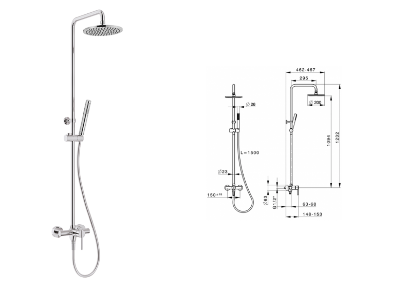 Set colonna doccia Cisal "Tender" Cromo con doccetta scorrevole