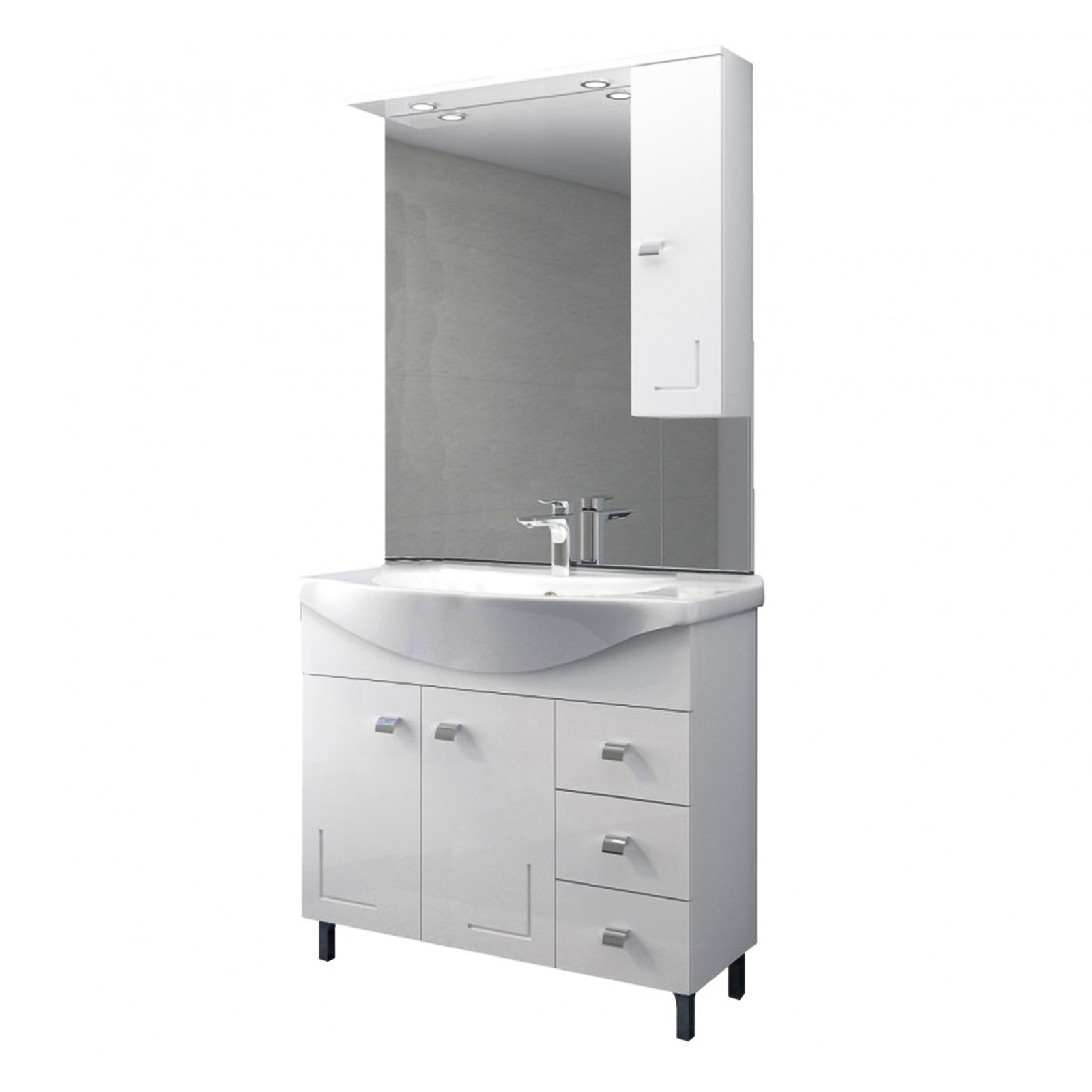 Mobile sotto lavabo "Eva" da bagno in truciolare con specchio e colonna pensile