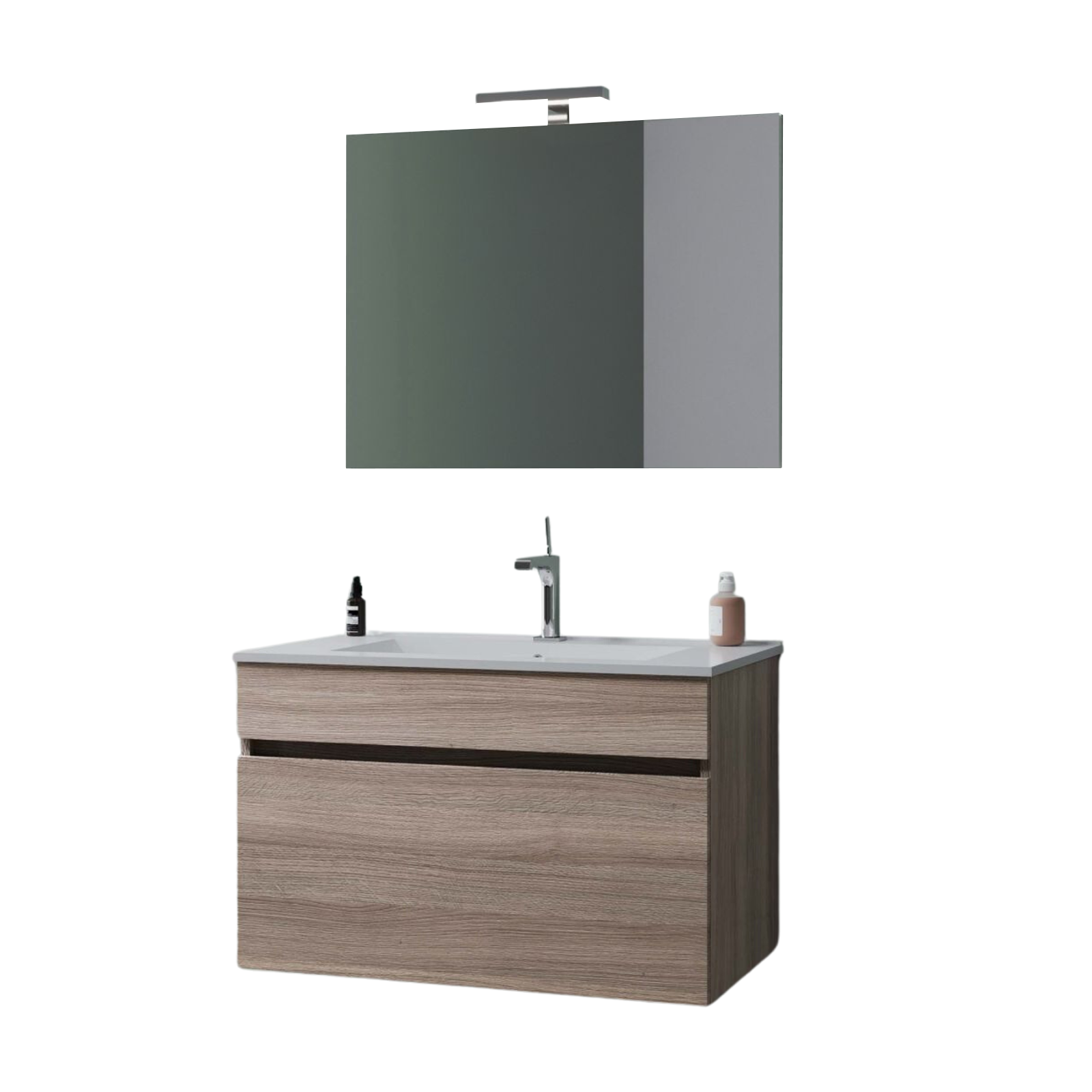 Mobile da bagno sospeso "Bogotà" con lavabo in ceramica cassettiera e specchio led