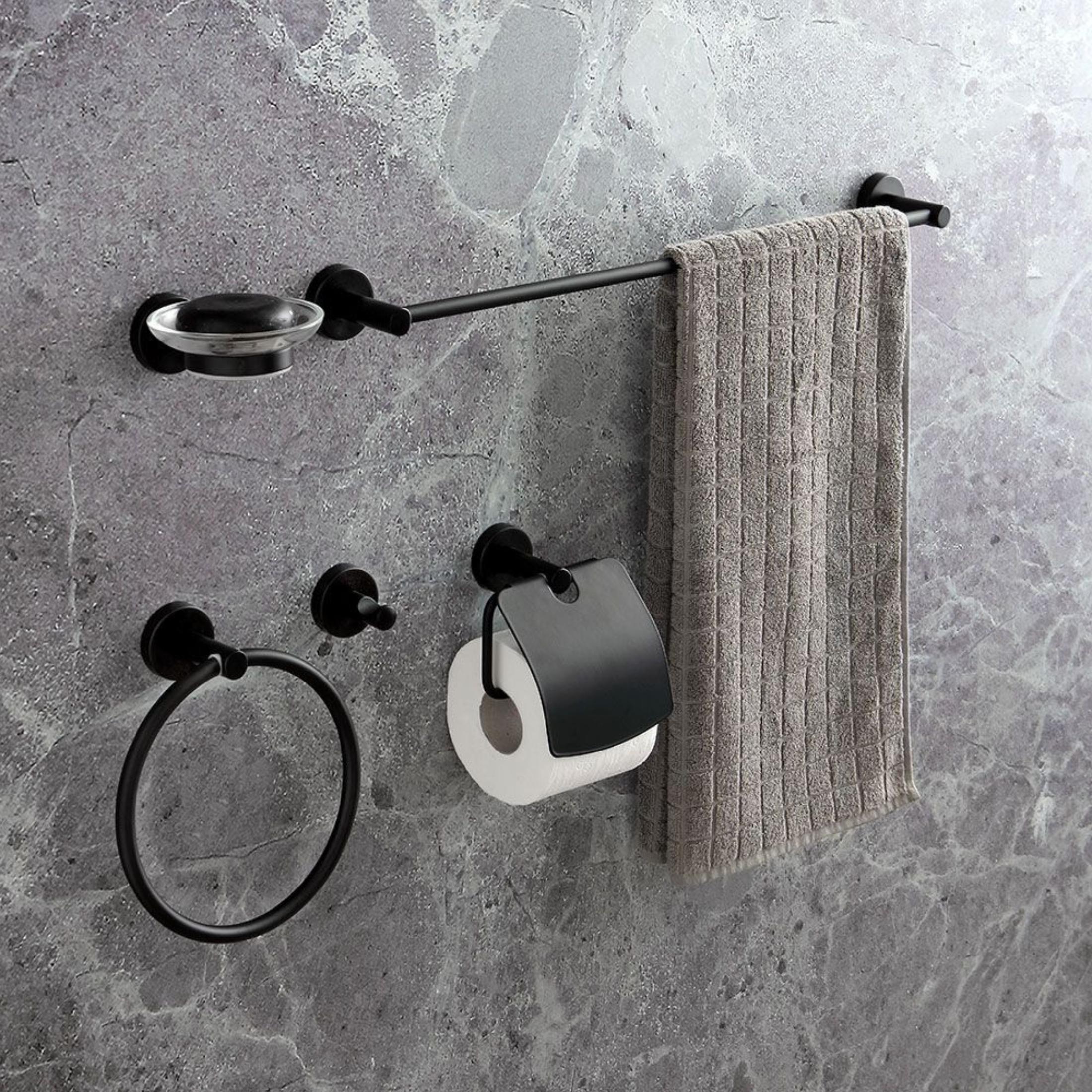 Set da 5 accessori per il bagno "Emilia" in metallo nero opaco da parete