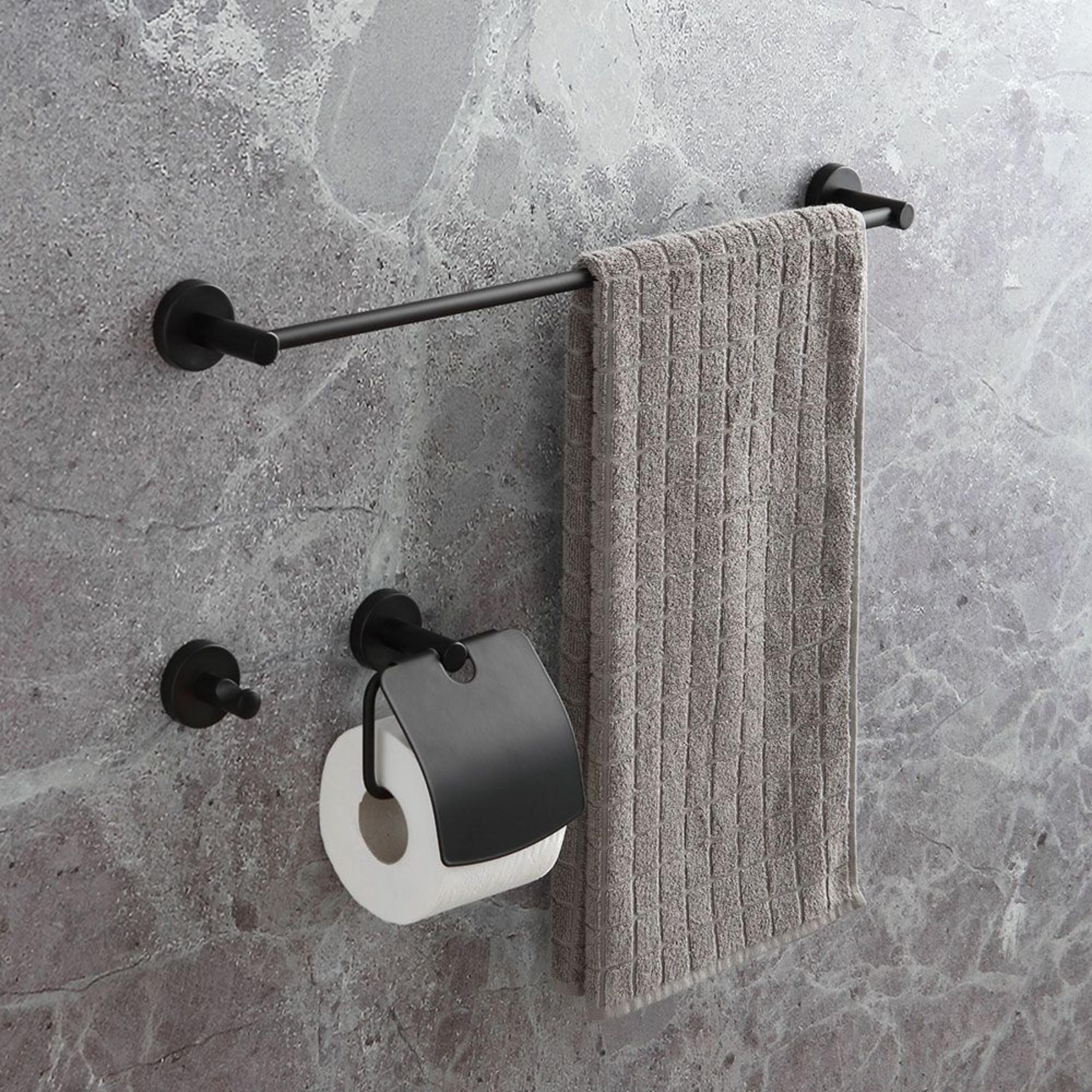 Set da 3 accessori per il bagno "Anneliese" in metallo nero opaco da parete