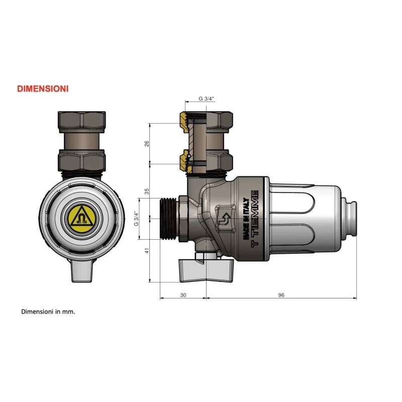 Filtro defangatore magnetico 3/4 compatto sotto caldaia Tiemme TM-MAG MINI 3150